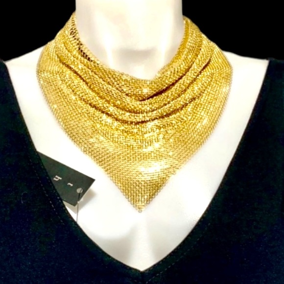 Whiting & Davis Jewelry - Vintage Whiting & Davis Gold Mesh Bib Necklace